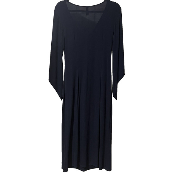 Witchy Midi Dress Black Ruched V Neck Goth Minimalist Asymmetric Sleeve SZ 10 - Picture 5 of 11